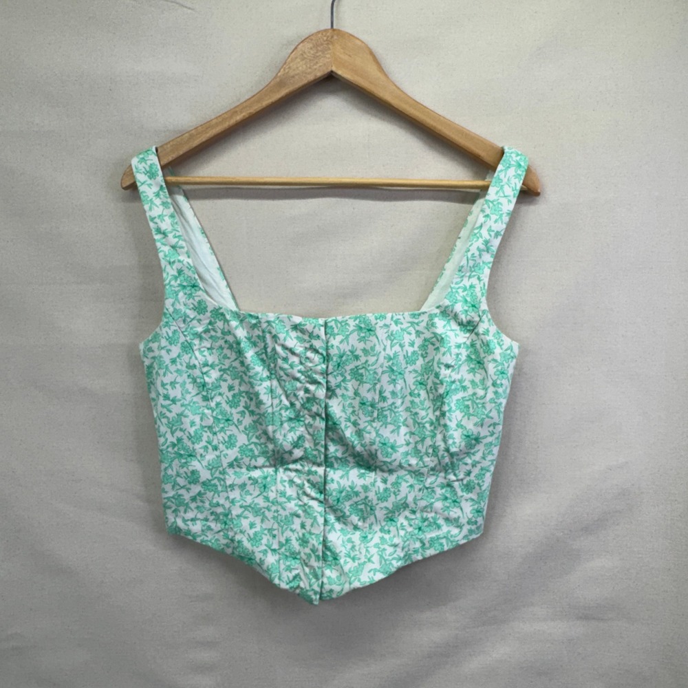 Zara Floral Corset Top Size L Green White Cottagecore Fairycore Summer Crop - Picture 7 of 8